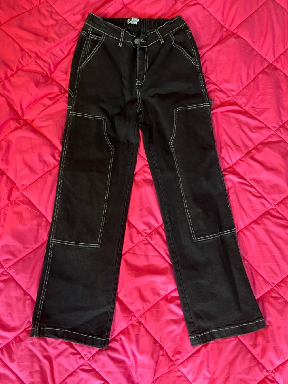 Ultra Flirt Wide Leg Black Contrast-Stitch Pants